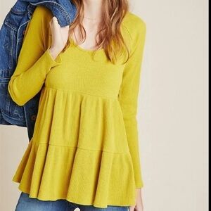 Anthropologie Maeve Yellow Babydoll Long Sleeve Top